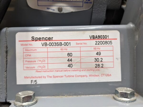 VB-003SB-001, Spencer, Vortex Blower 2526 2 Spencer VB 003SB 001