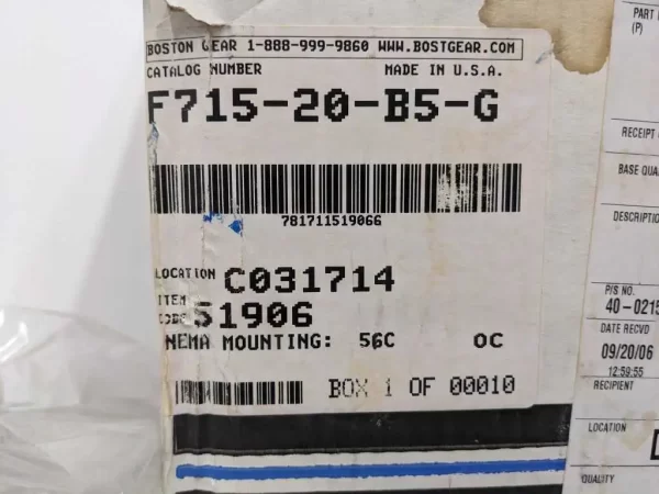 F715-20-B5-G, Boston Gear, Speed Reducer