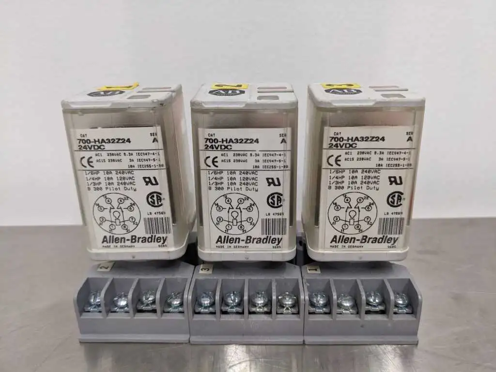 3 Pack Allen-Bradley 700-HA32Z24 Relay with Socket Base 1/6, 1/4, 1/3HP