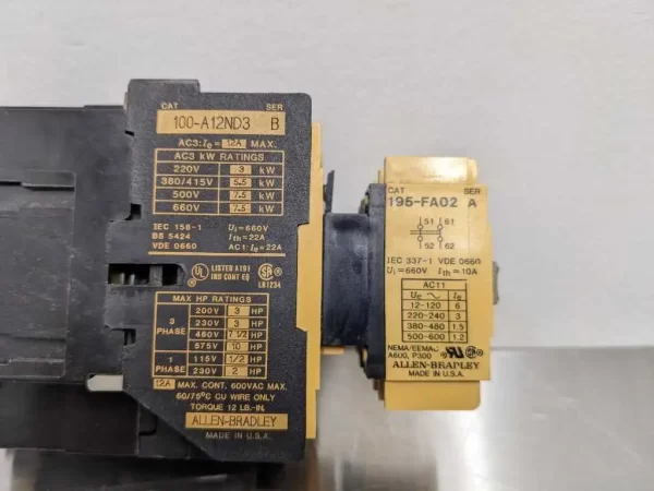 100-A12ND3 and 195-FA02, Allen-Bradley, Contactor and Overload Relay