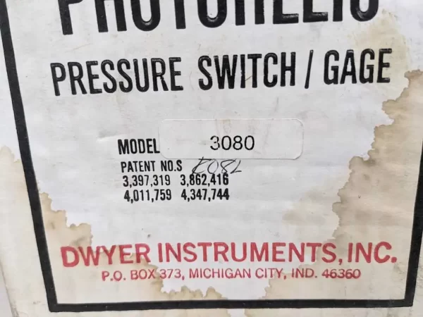 3080, Dwyer, Photohelic Pressure Switch Gage