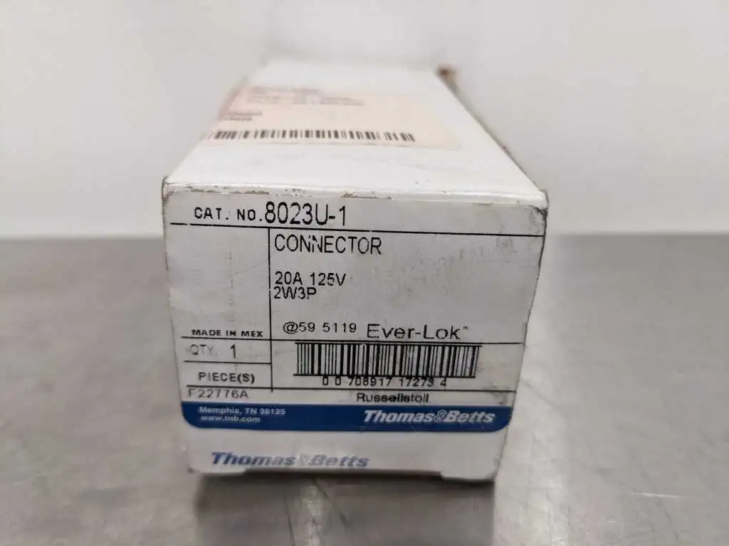 Thomas & Betts 8023U-1 Ever-Lok Connector 20A 125V 2W3P F22776A NIB