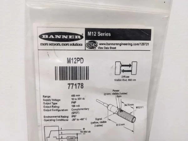 M12PD, Banner, 12mm Barrel Mount Sensor