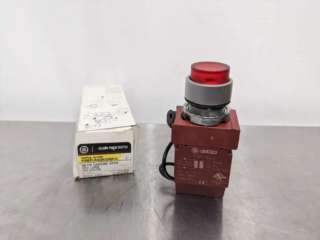 General Electric P9MPLRSDN30NHJI Illuminated Red Push Button Satin Chrome Operator 120V