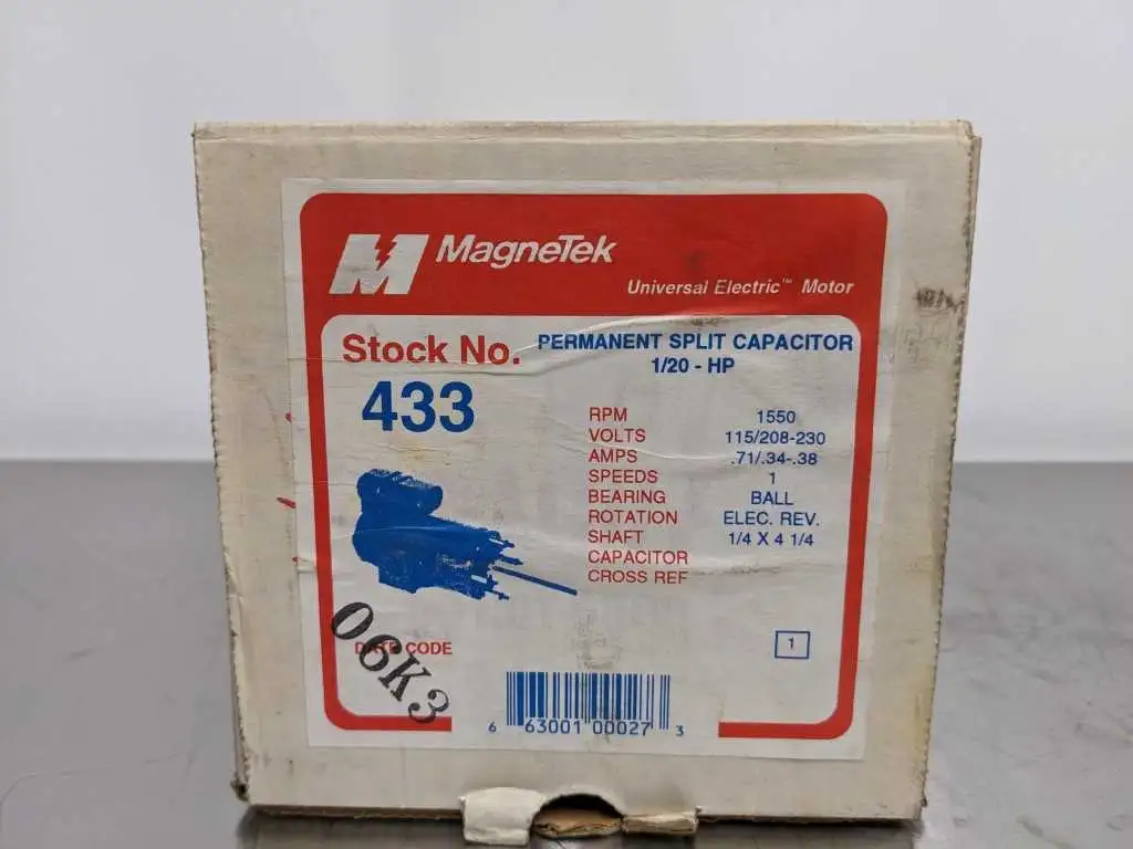 MagneTek 433 Draft Inducer Electric Motor 1/20HP 1/4 x 4 1/4 Shaft 1550 RPM JF2G010NV