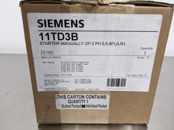 11TD3B, Siemens, Manual Starter 3335 1 Siemens 11TD3B 1