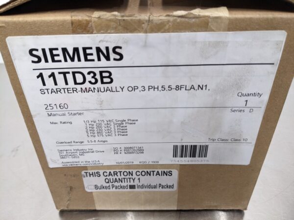11TD3B, Siemens, Manual Starter