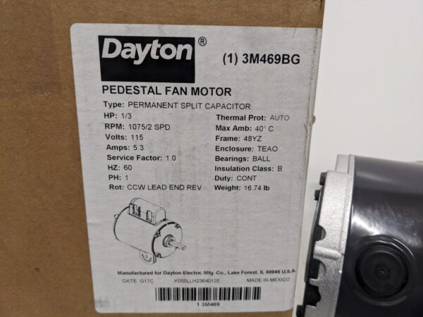 3M469BG, Dayton, Pedestal Fan Motor 3365 3 Dayton 3M469BG 1