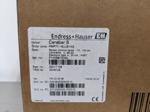 Cerabar S 52017198 PMP71-1UJ9/1K9, Endress+Hauser, Digital Pressure Transmitter 3462 2 Endress Hauser Cerabar S 52017198 PMP71 1UJ9 1K9 1