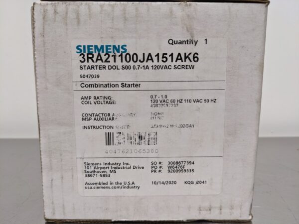 3RA21100JA151AK6, Siemens, Combination Starter