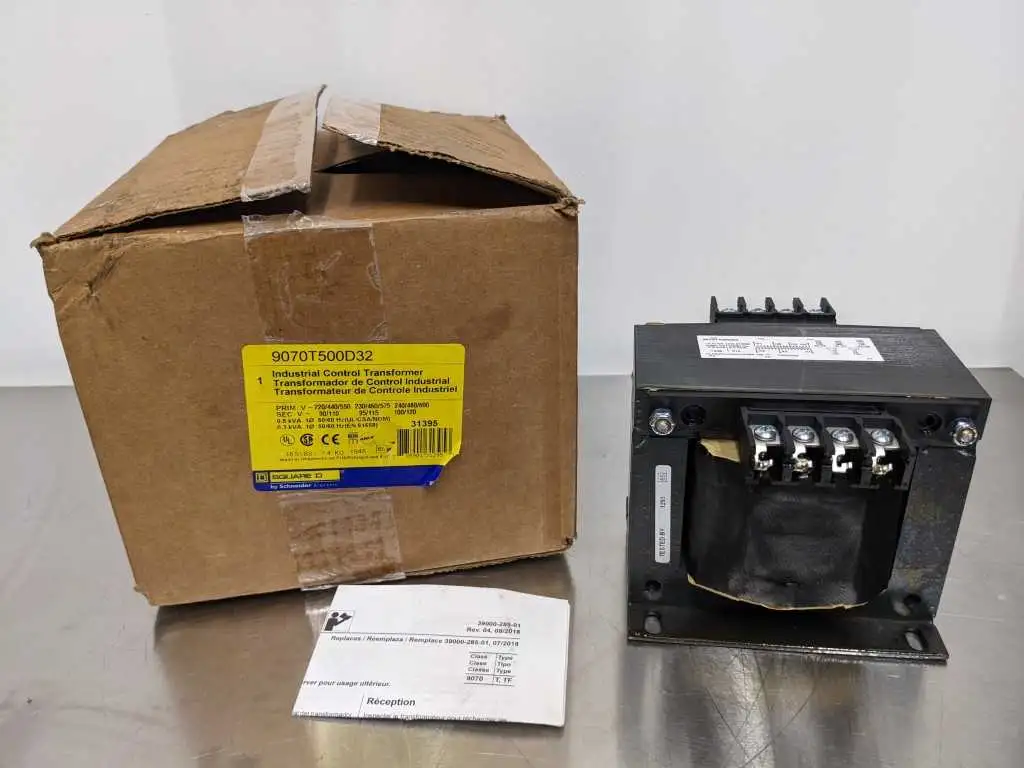 Square D 9070T500D32 Transformer 0.5 KVA/0.3 KVA Pri 220/440/550 230/460/575 240/480/600 Sec 90/110 95/115 100/120