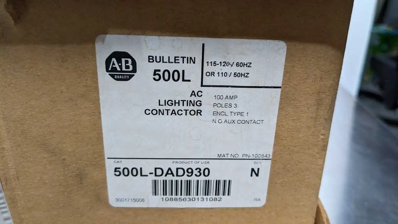 Allen-Bradley 500L-DAD930 AC Lighting Contactor 100 Amp 3 Pole N.O. Auxiliary Contact PN-100843