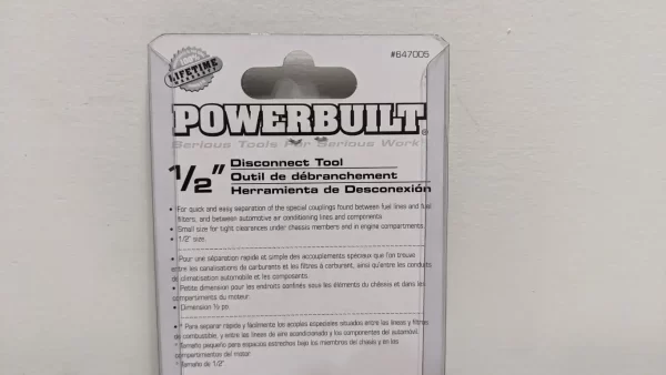 647005, Powerbuilt, 1/2 Inch Diameter Fuel Line and Air Conditioner Line Disconnect Tool