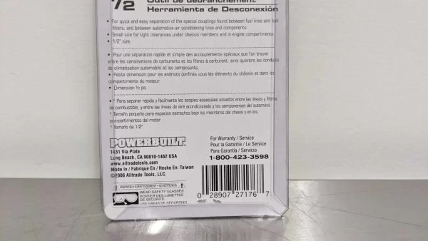 647005, Powerbuilt, 1/2 Inch Diameter Fuel Line and Air Conditioner Line Disconnect Tool