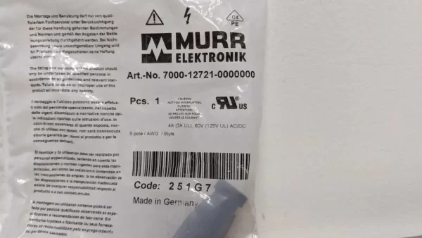 7000-12721-0000000, Murr Elektronik, 5 Pole AWG Style Connector