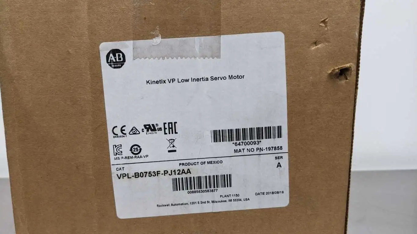 Allen-Bradley VPL-B0753F-PJ12AA Kinetix VP Low Inertia Servo Motor 75mm Bolt Circle Frame 480VAC 4500 RPM PN-197858