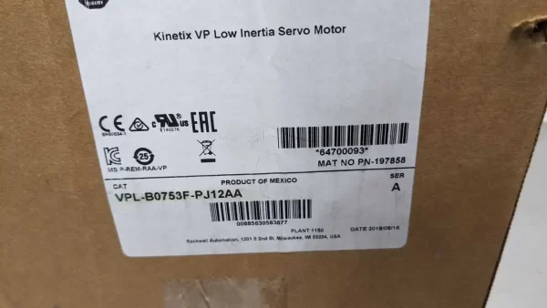 VPL-B0753F-PJ12AA, Allen-Bradley, Kinetix VP Low Inertia Servo Motor