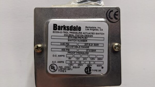 E1H-H90-P6-PLSV, Barksdale, Econ-O-Trol Pressure Actuated Switch 3827 8 Barksdale E1H H90 P6 PLSV 1