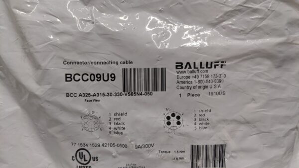 BCC A325-A315-30-330-VS85N4-050, Balluff, Double-Ended Cordsets 4243 3 Balluff BCC A325 A315 30 330 VS85N4 050 1