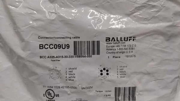 BCC A325-A315-30-330-VS85N4-050, Balluff, Double-Ended Cordsets