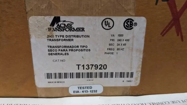 T137920, Acme, General Purpose Transformer