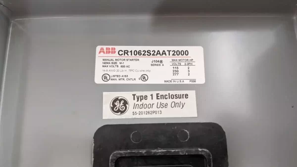 CR1062S2AAT2000, GE, Manual Motor Starter Circuit Breaker