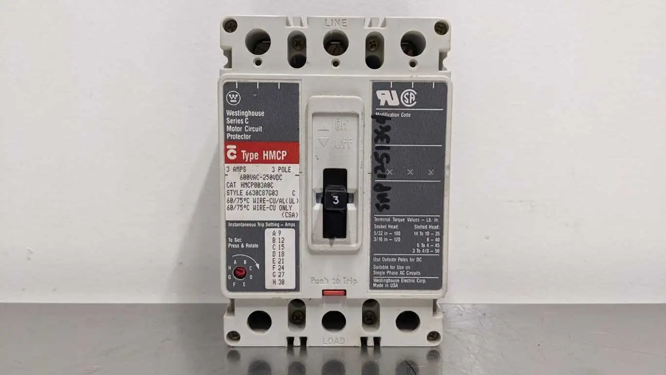 Westinghouse HMCP003A0C Circuit Breaker 600VAC 250VDC HMCP Ser C 600VAC 250VDC