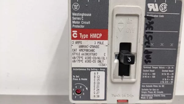 HMCP003A0C, Westinghouse, Circuit Breaker