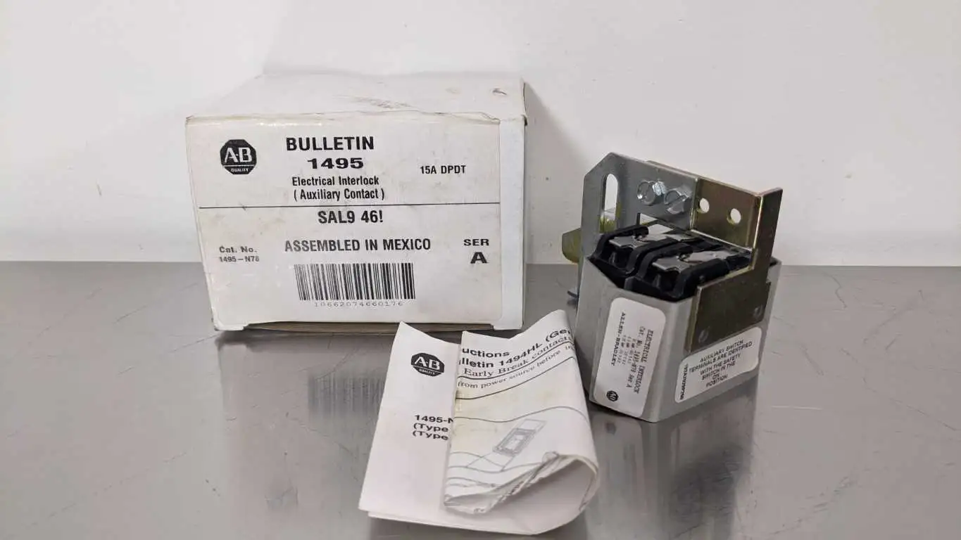 Allen-Bradley 1495-N78 Electrical Interlock Ser A 15A Auxiliary Contact SAL9 46!