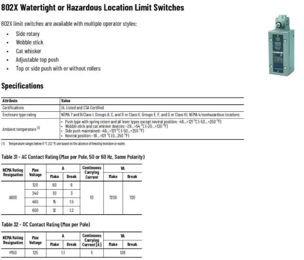 802X-L14, Allen-Bradley, Limit Switch