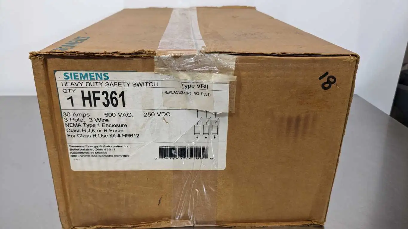 Siemens HF361 Heavy Duty Safety Switch 30A 3 Pole 600VAC 250VDC Fusible Disconnect H J K R