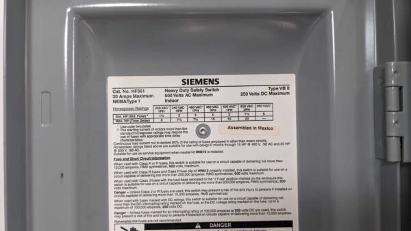 HF361, Siemens, Heavy Duty Safety Switch
