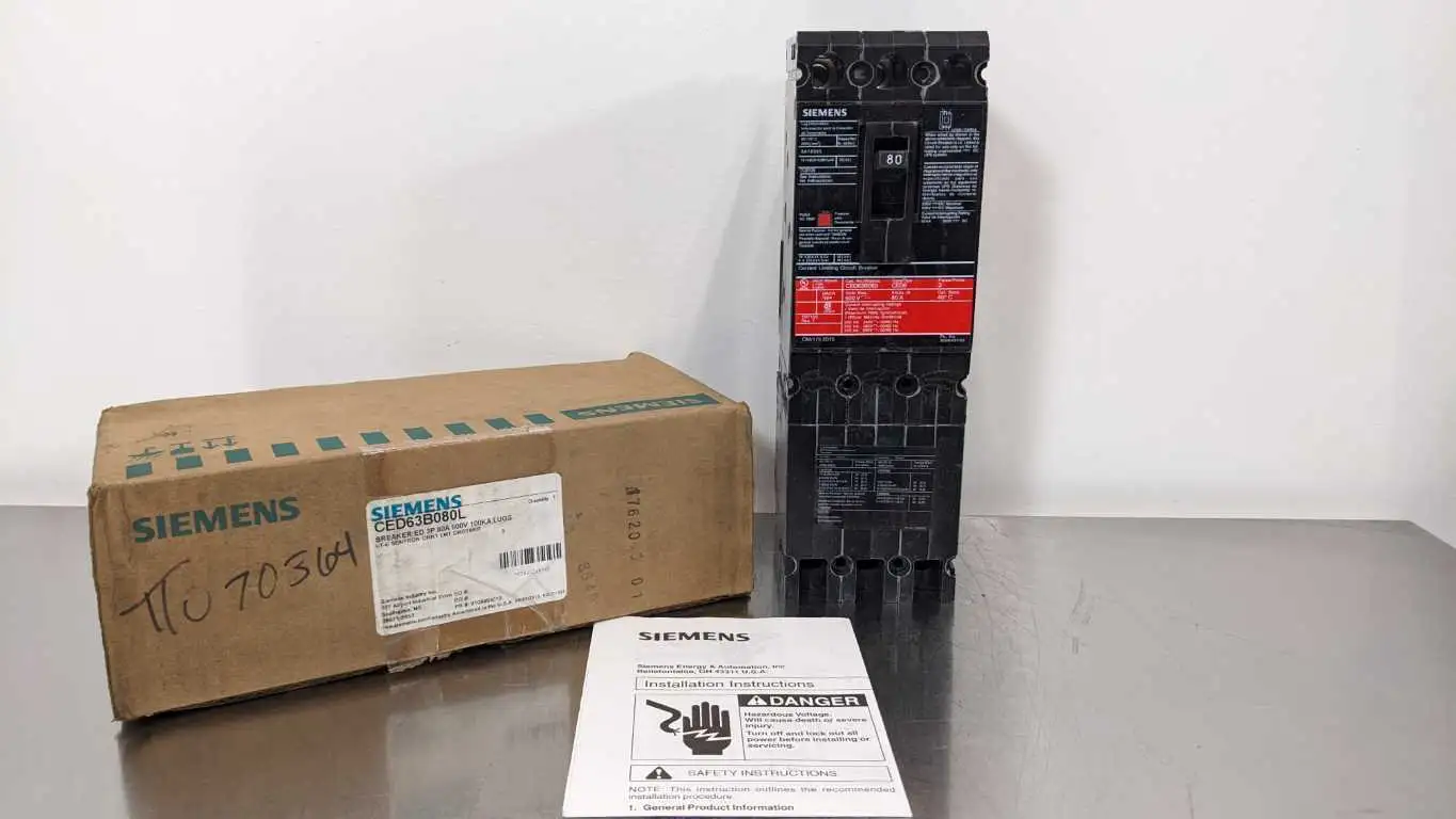 Siemens CED63B080L Molded Case Circuit Breaker 80A 600V 80A Sentron