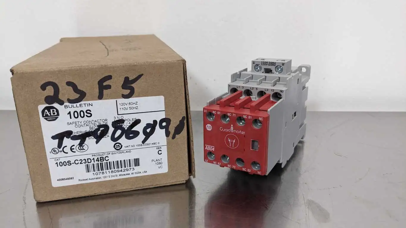 Allen-Bradley 100S-C23D14BC Safety Contactor Ser C 3NO Main Poles 1NO 4NC 110/120V Coil Aux Con