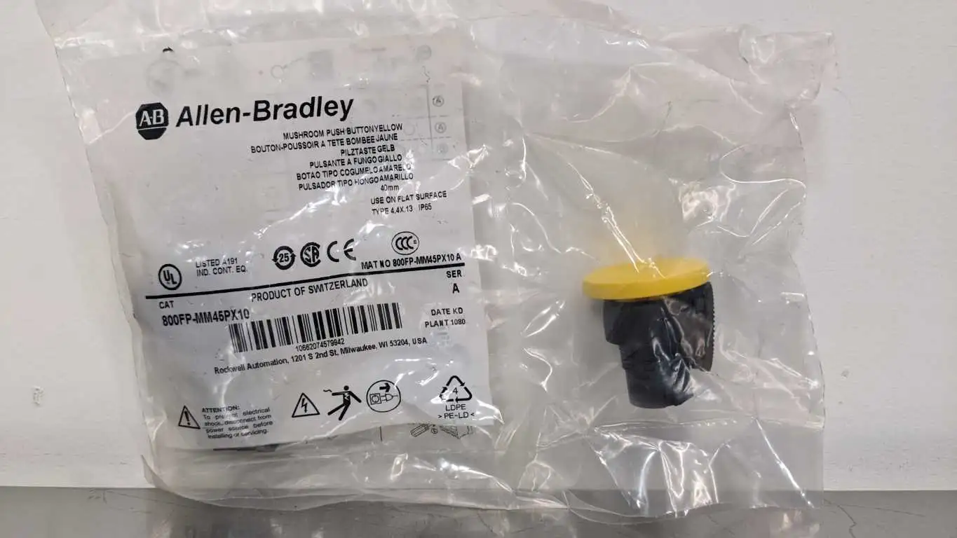 Allen-Bradley 800FP-MM45PX10 Mushroom Pushbutton Ser A Yellow 40mm