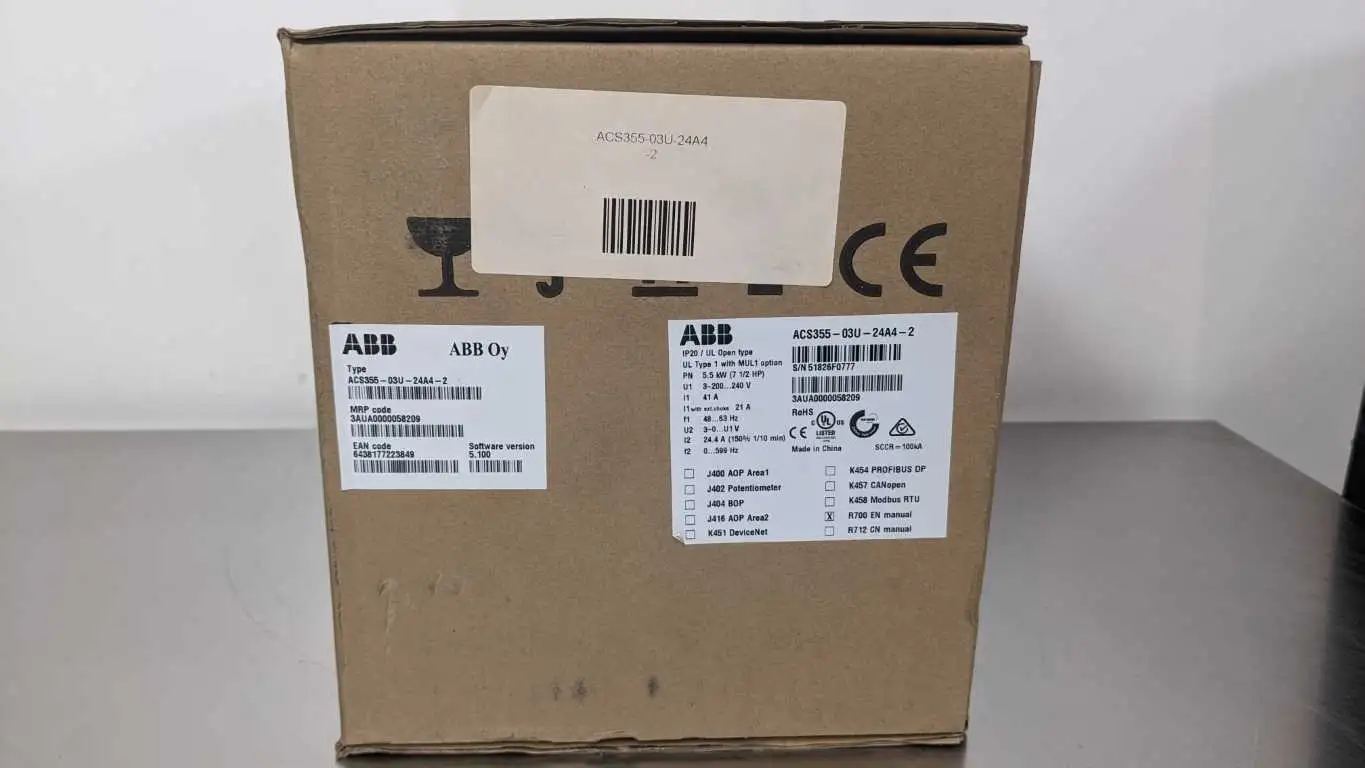 ABB ACS355-03U-24A4-2 AC Drive 0-599Hz 200-240VAC 41A to 0-200-240VAC 24.4A