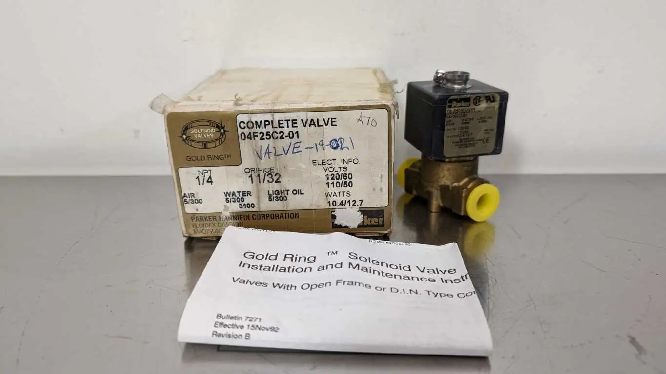 Parker 04F25C2-01 Solenoid Valve 1/4″ NPT 110/120VAC Gold Ring