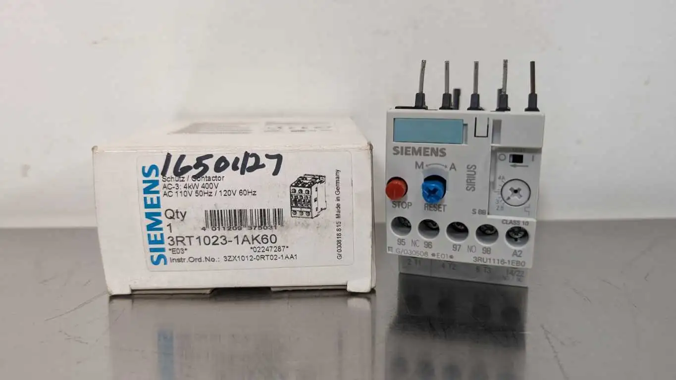 Siemens 3RT1023-1AK60 Contactor 3 Phase 4kW 400V