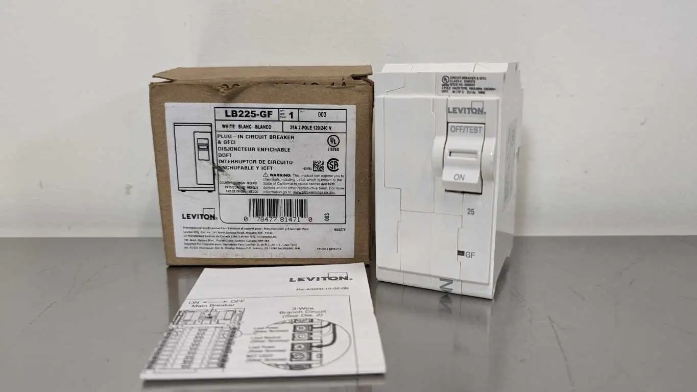 Leviton LB225-GF Plug-In Circuit Breaker GFCI 25A White 2 Pole 120/240V