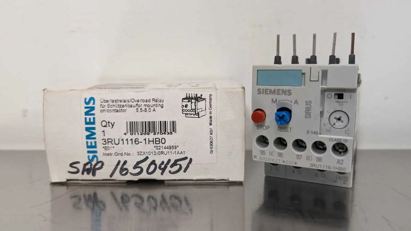 Siemens 3RU1116-1HB0 Overload Relay 5.5-8.0A