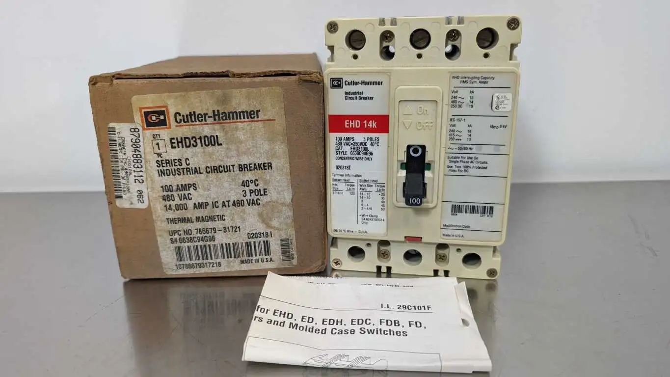 Cutler-Hammer EHD3100L Industrial Circuit Breaker Ser C 100A 480VAC 3 POLE