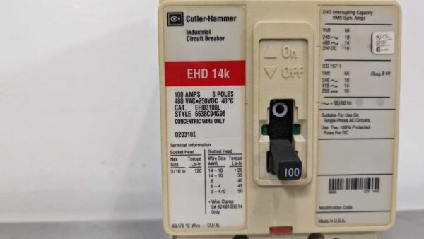 EHD3100L, Cutler-Hammer, Industrial Circuit Breaker 5190 3 Cutler Hammer EHD3100L 1
