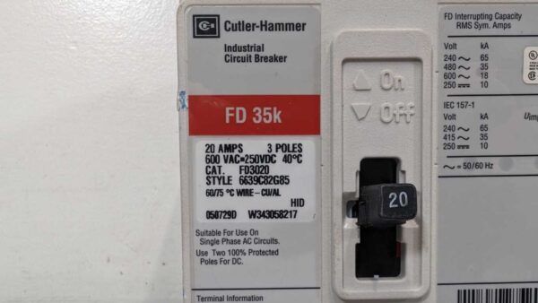 FD3020, Cutler-Hammer, Circuit Breaker 5195 6 Cutler Hammer FD3020 1