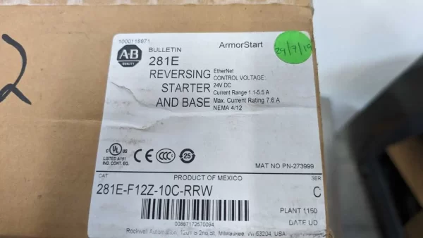 281E-F12Z-10C-RRW, Allen-Bradley, Reversing Starter and Base