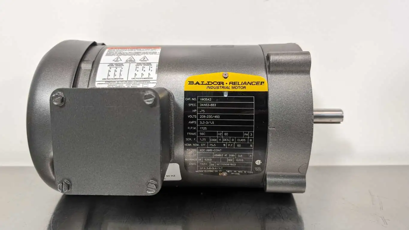 Baldor VM3542 Industrial Motor 0.75HP 1725 RPM 208-230/460 VAC 3.2-3/1.5A 56C