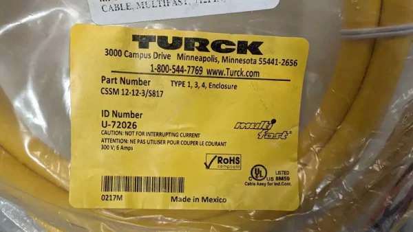 CSSM 12-12-3/S817, Turck, Single Ended Cordset, U-72026