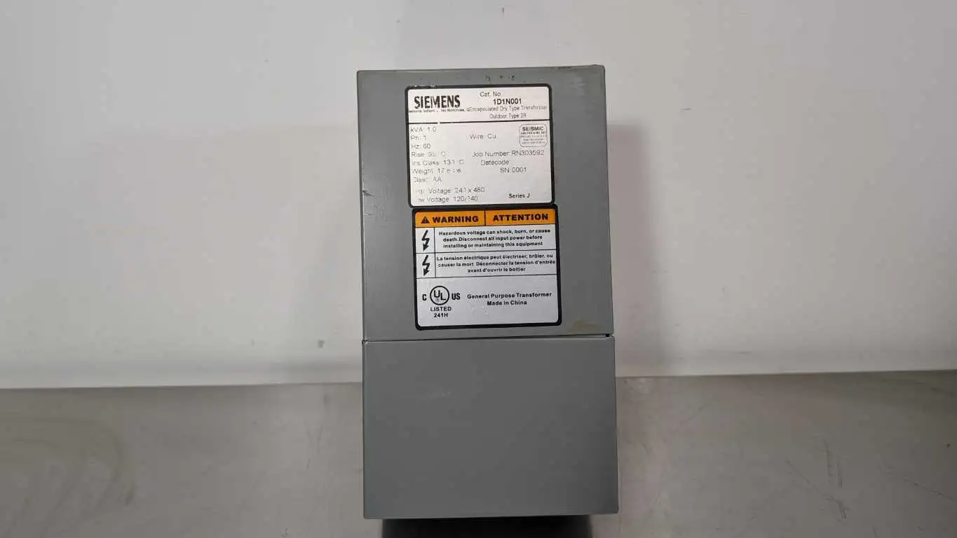 Siemens 1D1N001 Transformer Ser J 1 KVA Dry Type High 240×480 Low 120/240 1PH