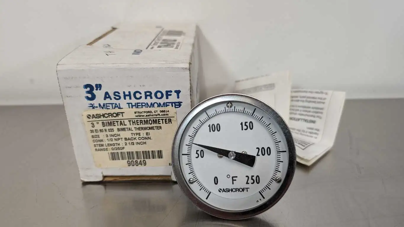 Ashcroft 30 EI 60 R 025 BI-METAL Thermometer 3″ 0-120°F 1/2″ NPT Back Connection