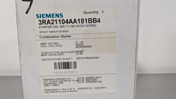 3RA21104AA181BB4, Siemens, Combination Starter