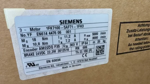 1FK7100-5AF71-1FH3, Siemens, Servo Motor